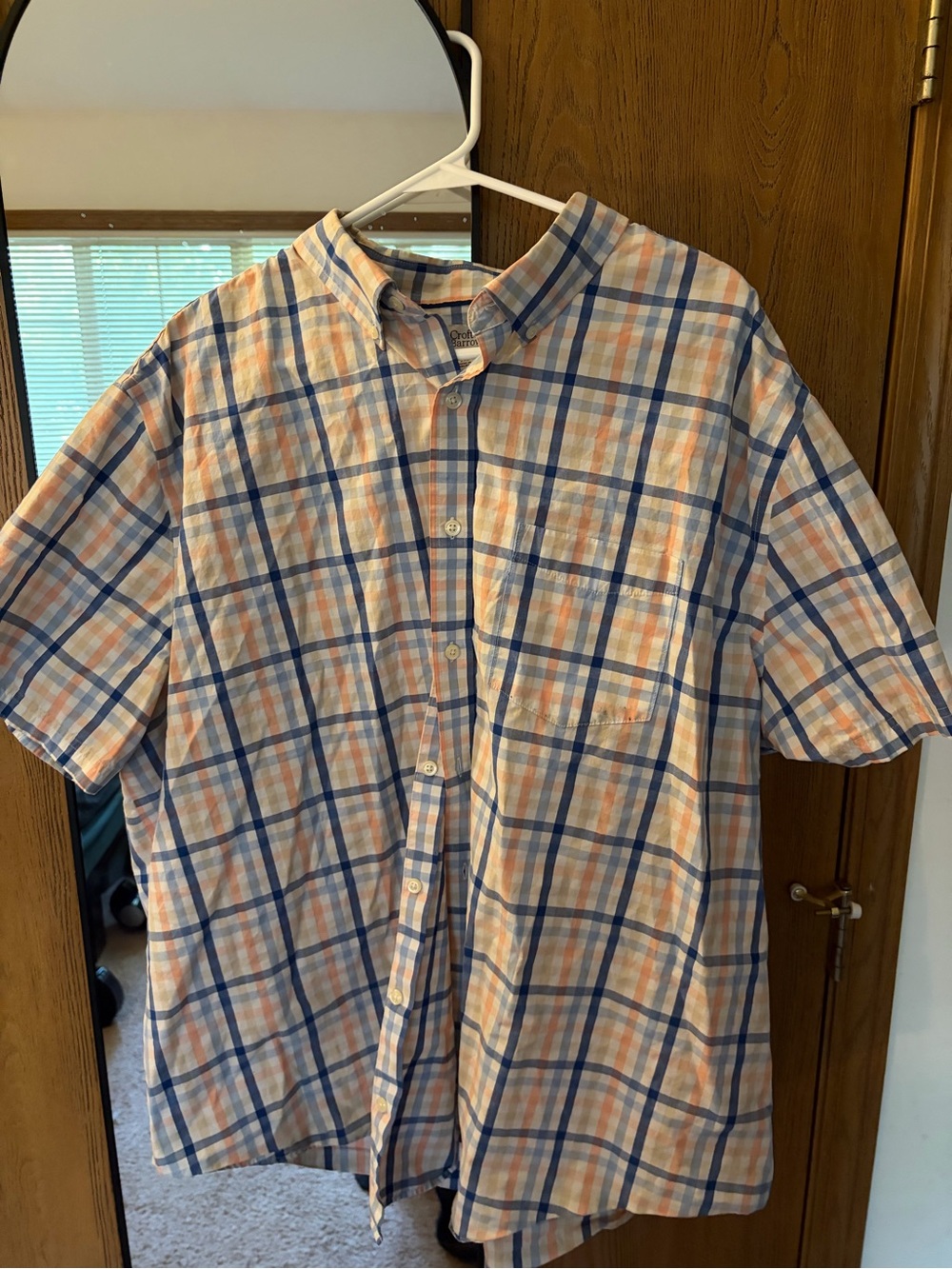 Croft & Barrow 2XB Men's Short-Sleeve Plaid Button-Up Shirt in Blue and Peach